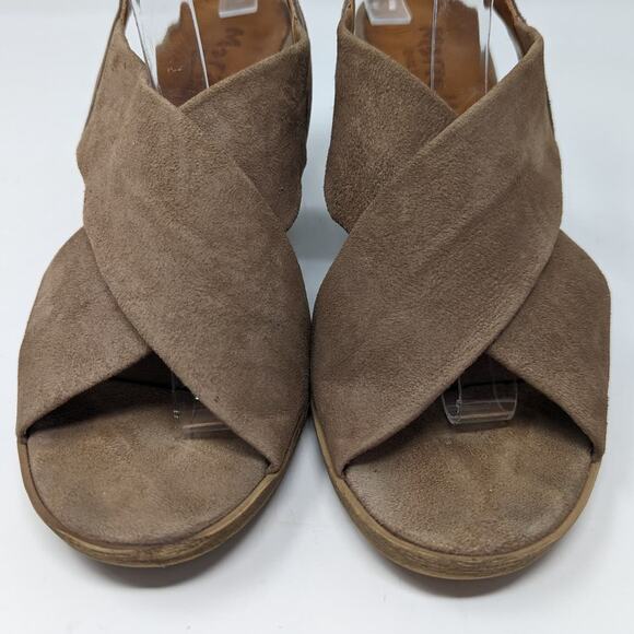 Mariella Suede Open Toe Sling Back Block Heel Sandal Tan - Picture 2 of 11